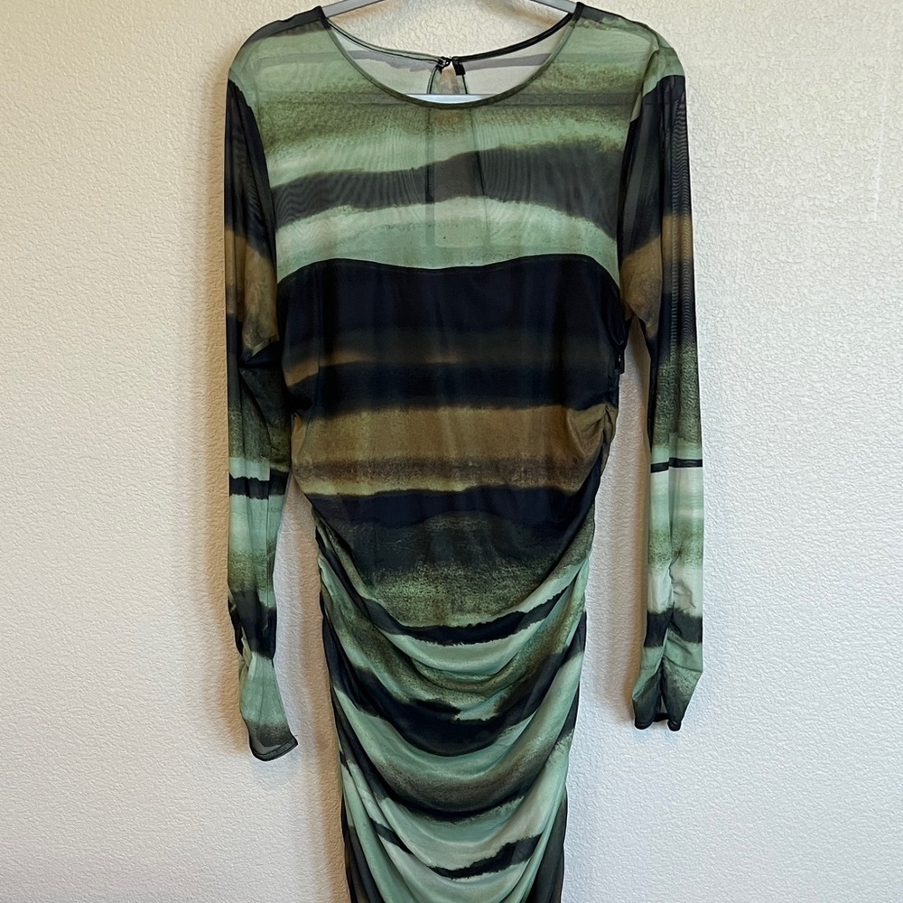 Anthropologie Green and Black Striped Long Sleeve Dress